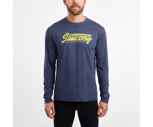 Tenis Saucony Long Sleeve Logo Tee Hombre Tops Ropa Azul Marino México MX-235-BK